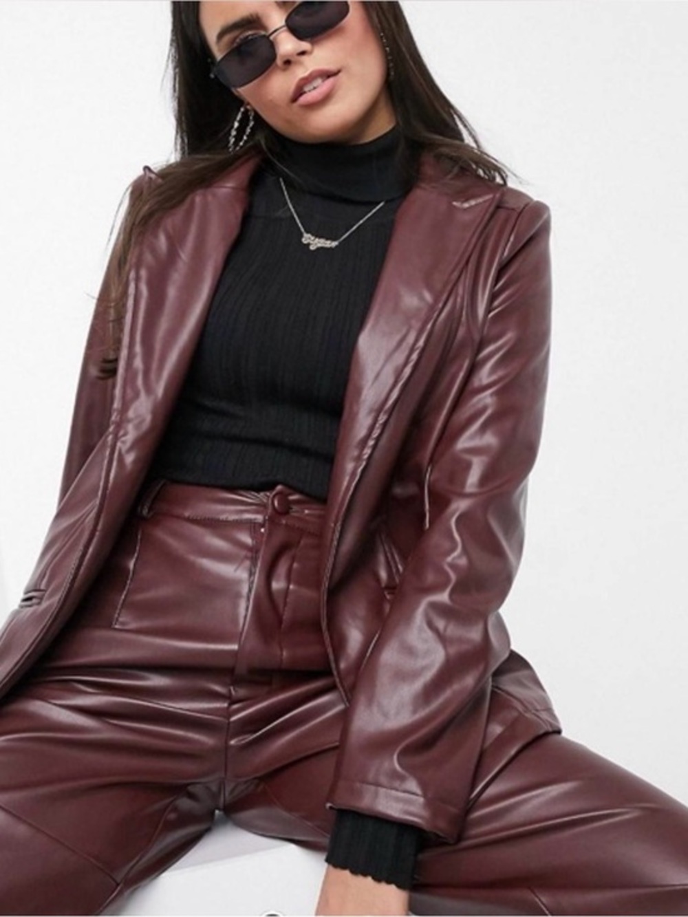 Missguided Vegan Leather Open Blazer Jacket Sz 4